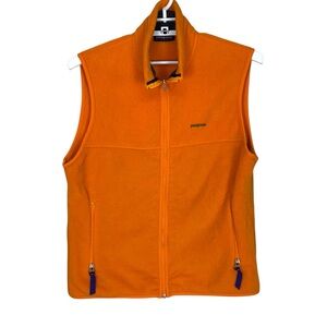 Patagonia Synchilla Fleece Vest USA Zip Pockets High Neck Orange Medium Vintage